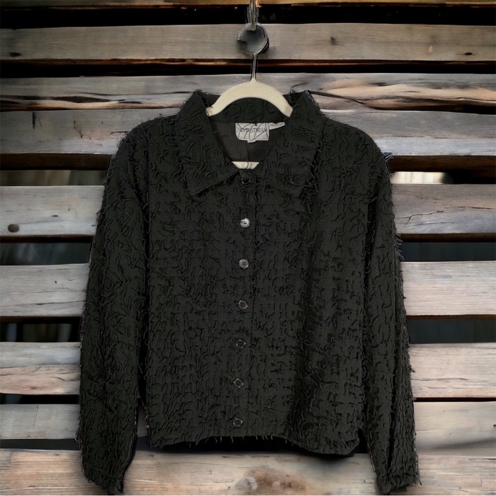 SILVER STREAM vintage shag jacket 100% cotton black *UNIQUE FIND* XL women's
